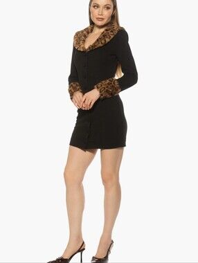 Sabrina Faux Fur Trim Minidress By Alexia Admor NWT